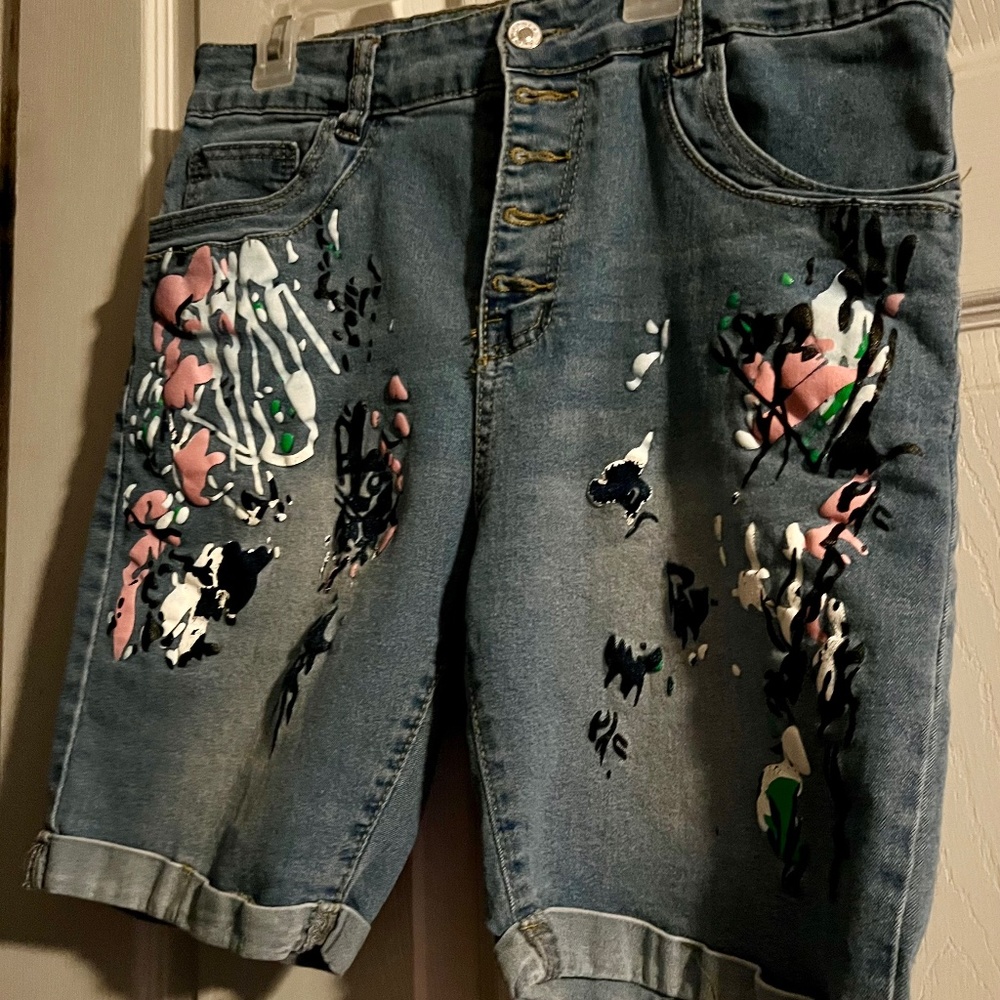 Splatter Denim Shorts